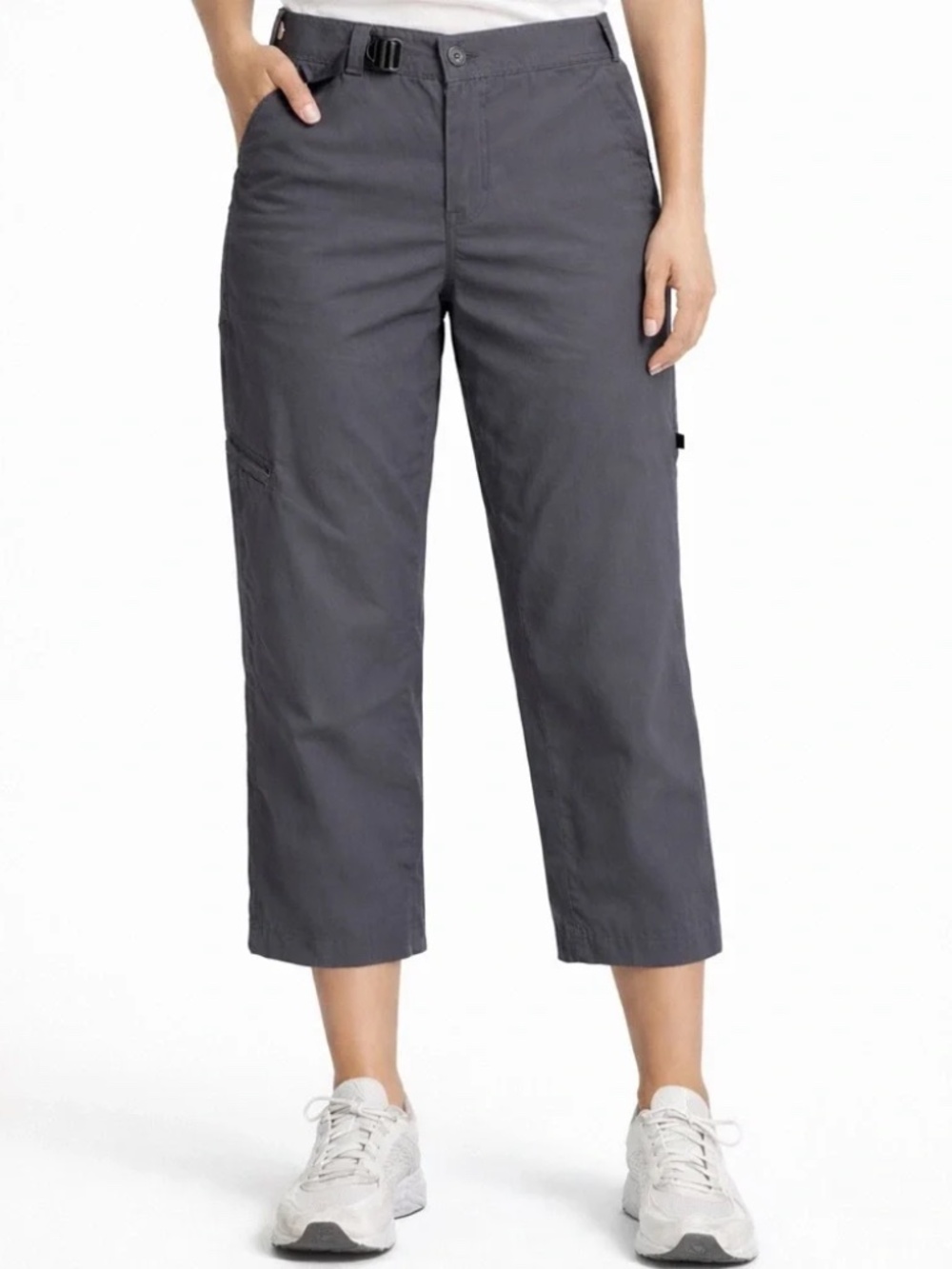 PrAna Womens Breathe Long Cargo Capri Belted Gray Cropped Hiking Active Size M